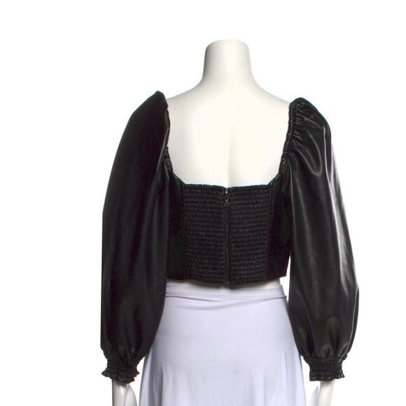 Alice + Olivia Faux Vegan Leather Black Crop Bustier Bronte Top 10 NWOT - Picture 6 of 10